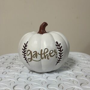 Source Unknown White and Brown Gather Pumpkin Decor